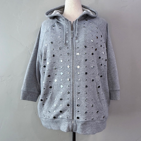 🌺 Plus Size Michael Kors 1X Zip Hoodie – Silver Studded, Cozy Holiday Sparkle - Picture 1 of 10
